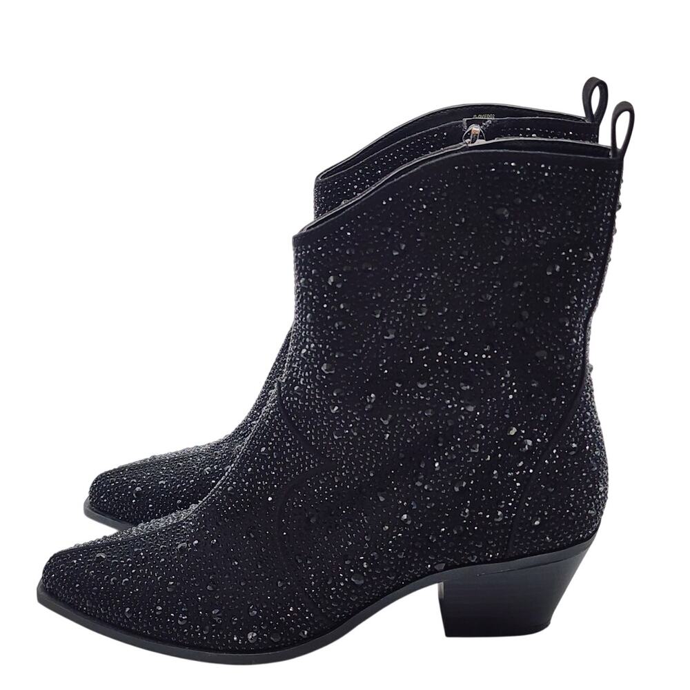 Jessica Simpson Womens Size 9.5 Oviedo Black Rhinestone Western Booties - Picture 6 of 10
